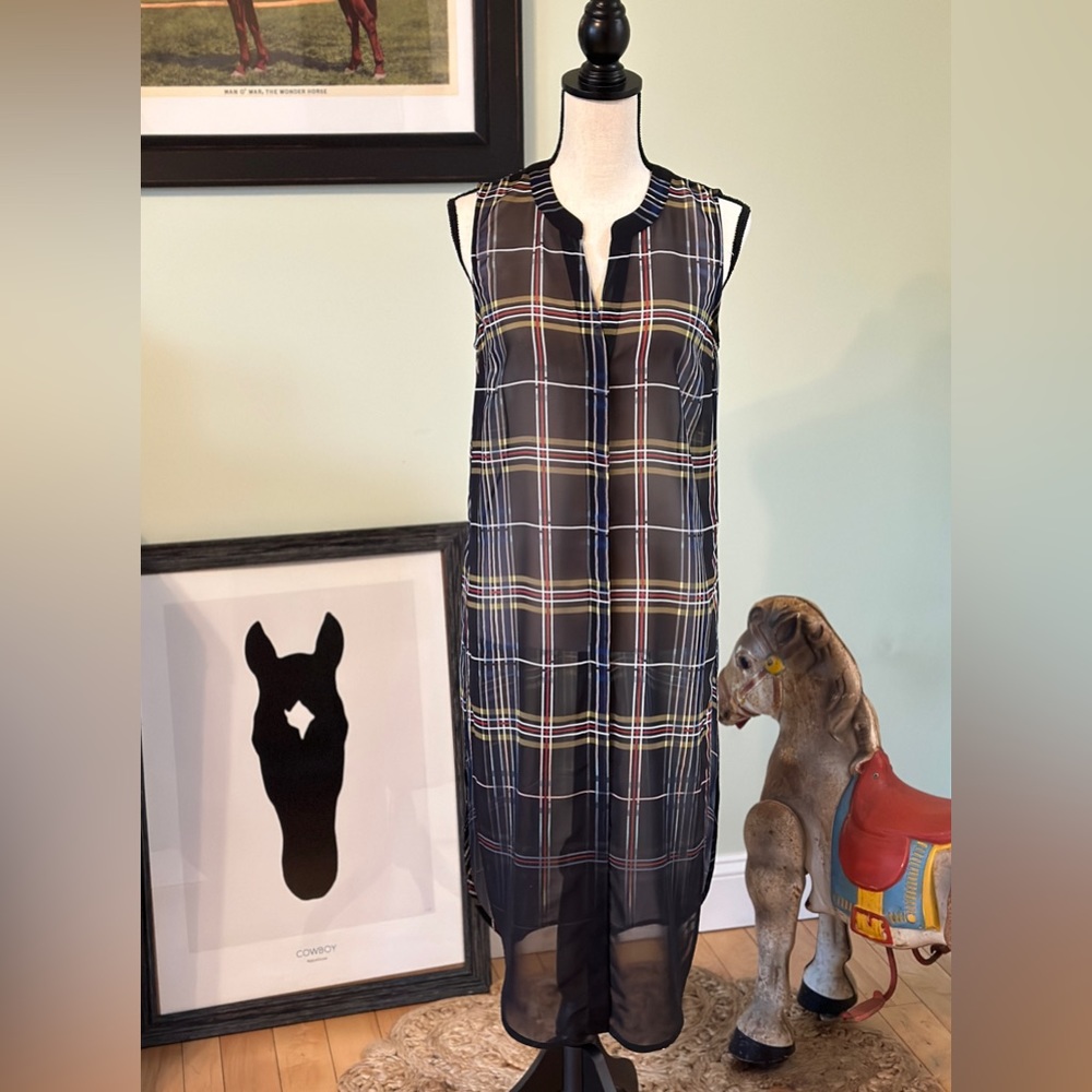 Bar III sheer button down plaid dress-Sz Med